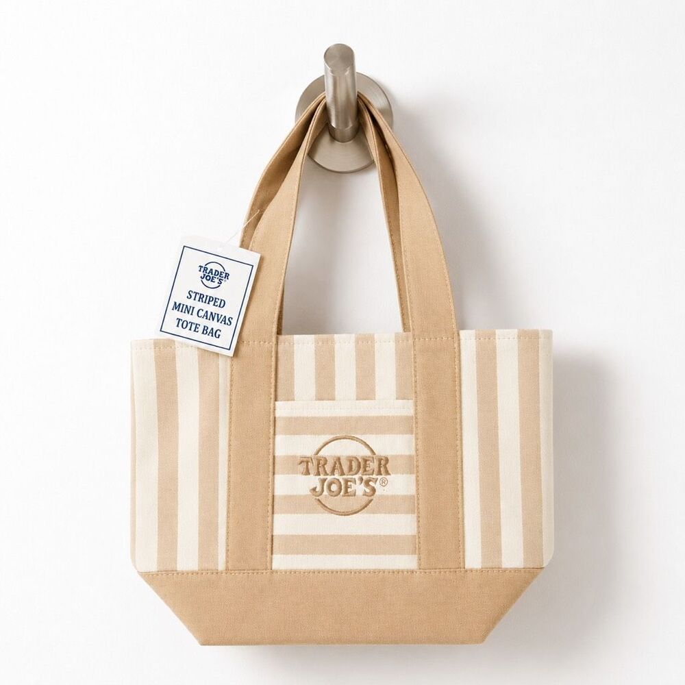 Trader Joe’s Beige Striped Mini Canvas Tote Bag NWT Limited Edition Summer Tote
